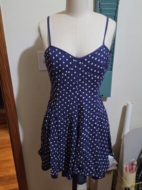 American Eagle Outfitters Navy Blue Polka Dot Mini Dress